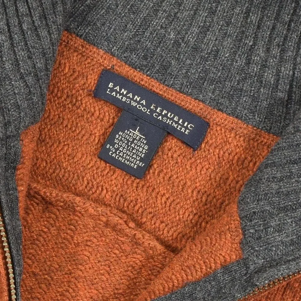 Banana Republic Mens L Burnt Orange Wool Blend Quarter Zip Sweater Elbow Patches